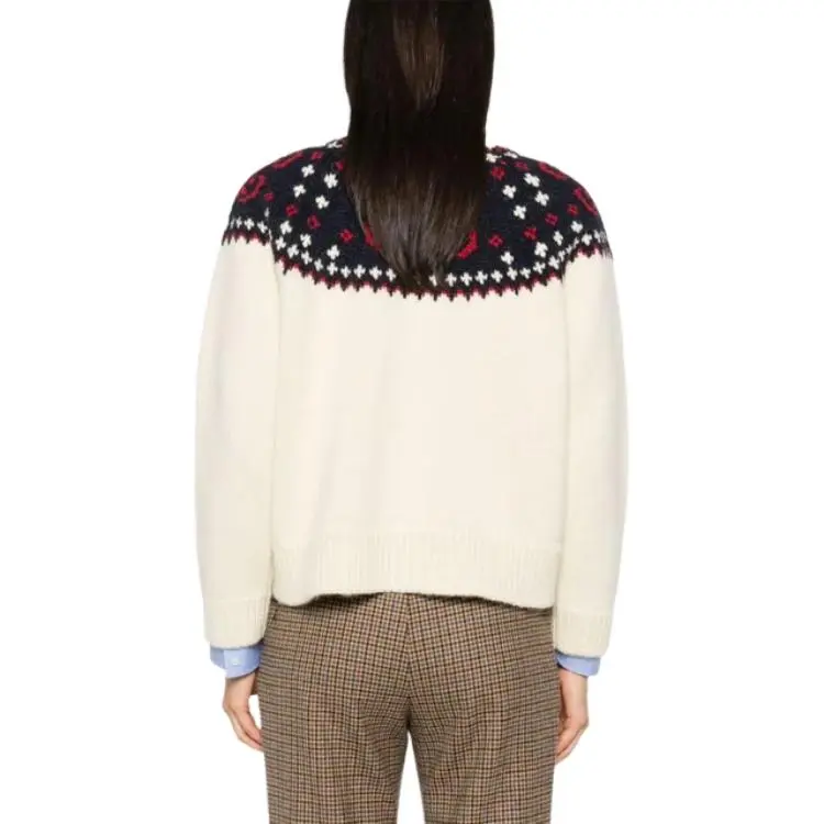 CELINE Embroidered Crew Neck Sweater In Fair Isle Wool-4