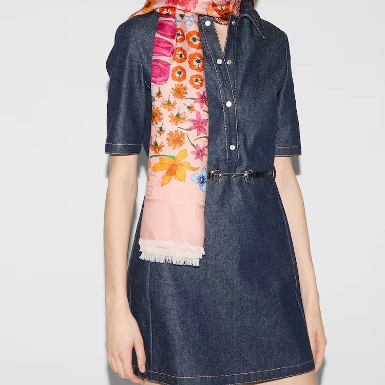 GUCCI Silk, Wool, Silk Scarves Unisex Pink-2