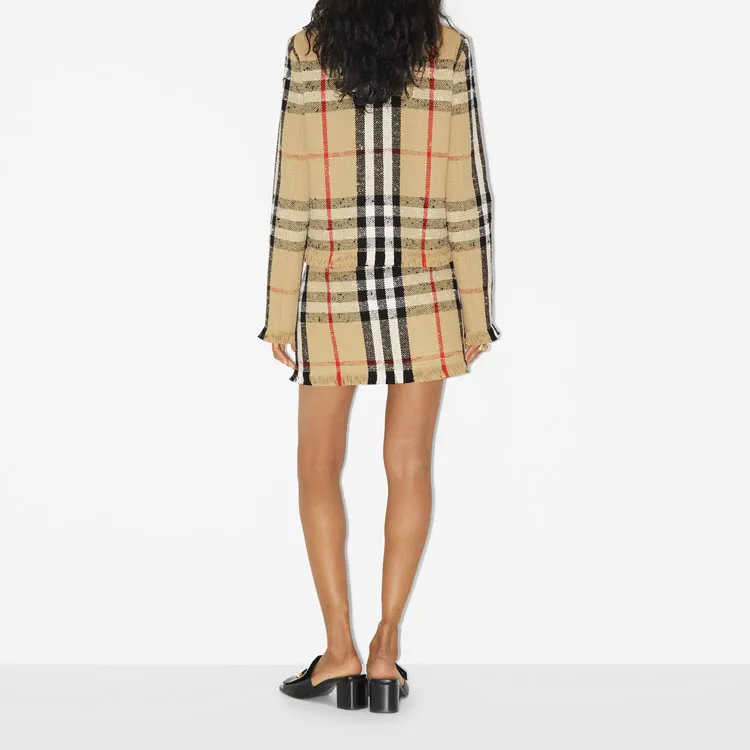 Burberry SS23 Checked Frayed Edge Tweed Jacket Brown-3