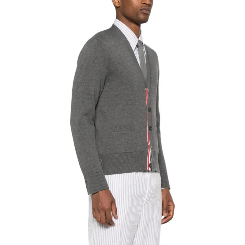 THOM BROWNE 4 Bar V Neck Relaxed Fit Cardigan-3