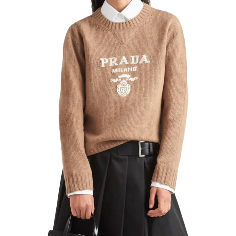 PRADA Logo-intarsia Cashmere-wool Jumper-1