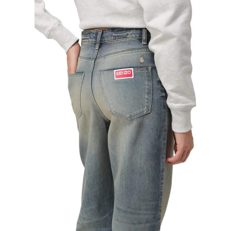 KENZO Logo Patch Straight Leg Distressed Jeans-6