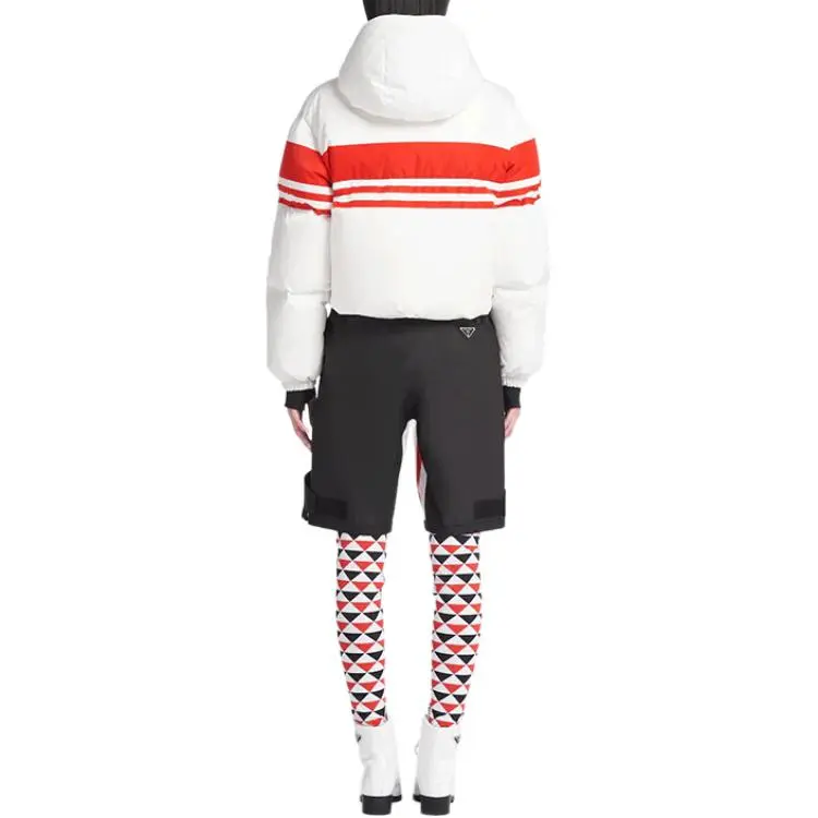 PRADA Striped Puffer Coat 'White/Red'-2
