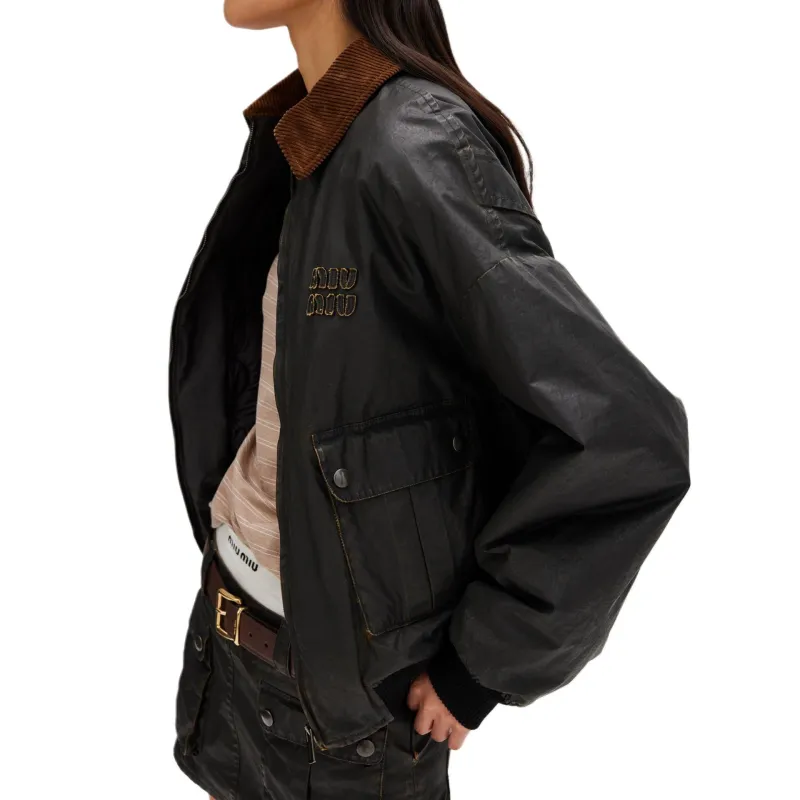 MIU MIU Resin Finished Bomber Jacket Black-3