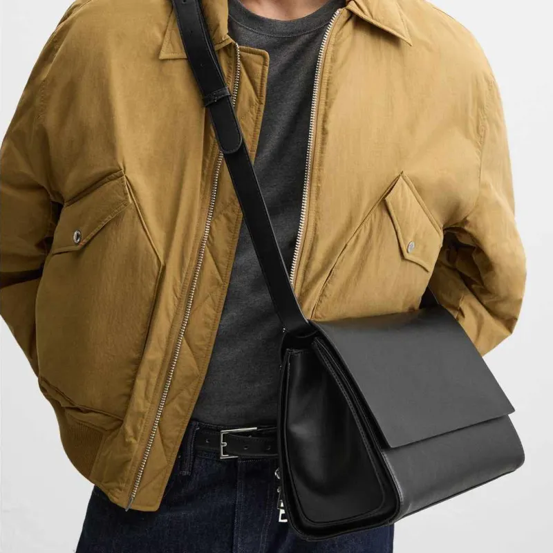 ZARA Artificial Leather Crossbody Bag Regular Men's Black-4