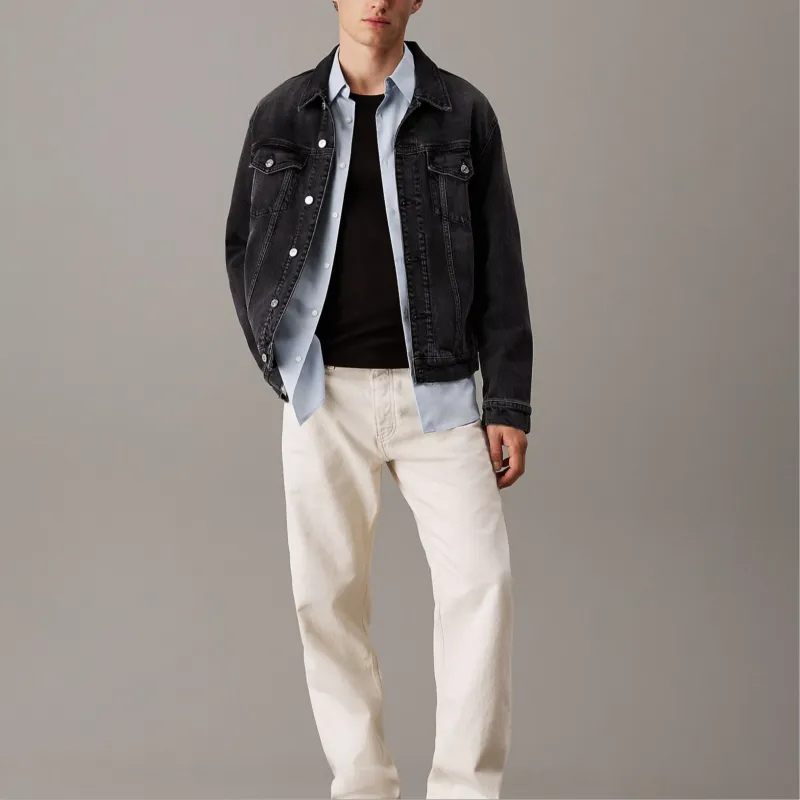 CALVIN KLEIN Denim Jacket Europe Version Men's Denim Black-1