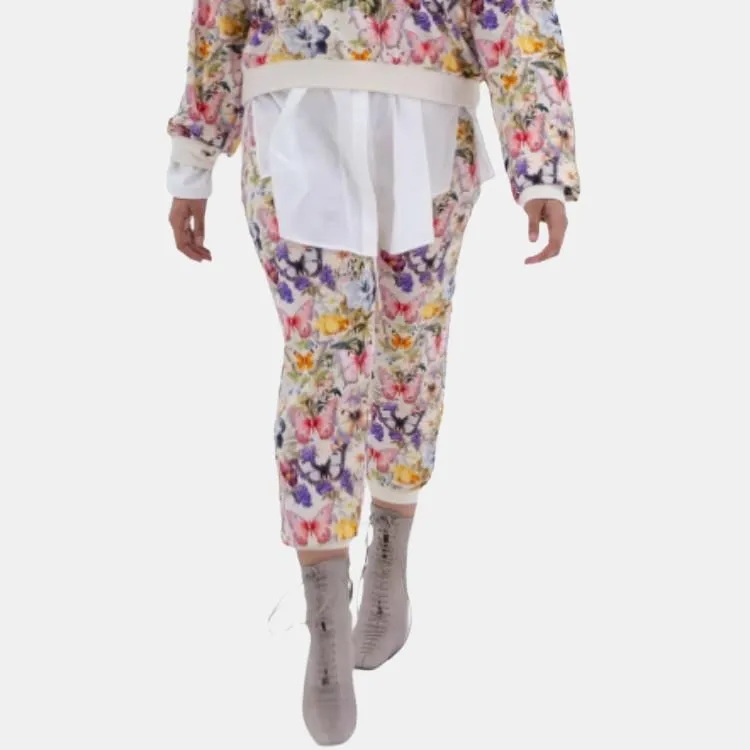 Selkie Collection SS24 Casual Pants Women's Apricot Base With Butterfly And Floral Herbal Print-1