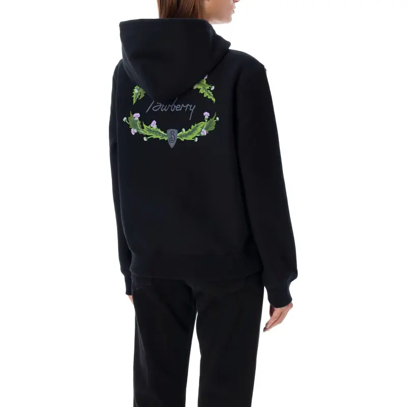 Burberry Logo Embroidered Zip Up Drawstring Hoodie-5