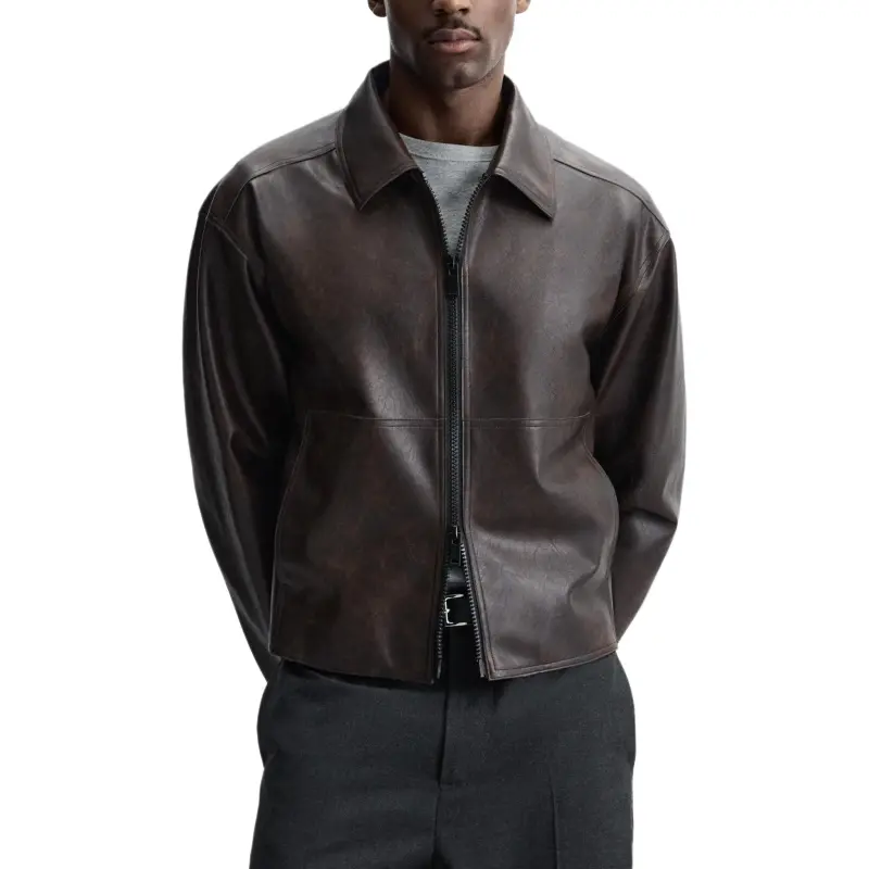 ZARA Leather Jacket Men's Dark Brown-5