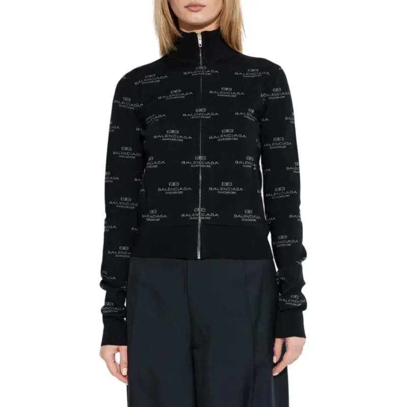 Balenciaga Allover Logo Zipped Knit Cardigan-2