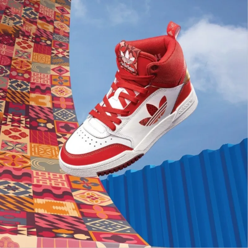 Adidas Originals Drop Step Drop Step J Abrasion Resistant High Top Skateboard Shoes White Red Teenagers-1