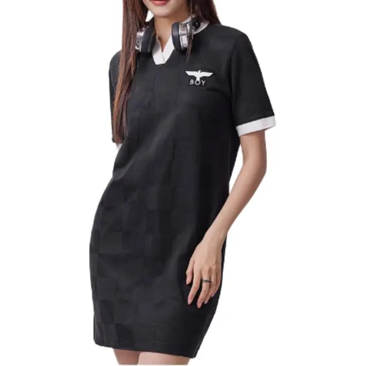 Boy London Short Sleeved Dress Women's Black/Beige White-3