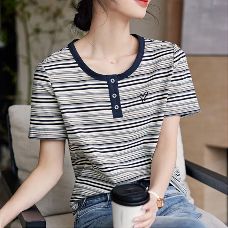 XWI T Shirt Women's Navy Blue Stripes-3