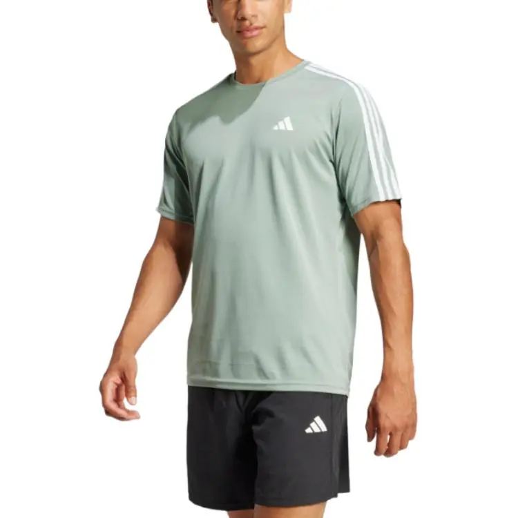 Adidas ESSENTIALS3 Stripes SS25 TRAIN AEROREADY T Shirt Men's Silver Green/White-1