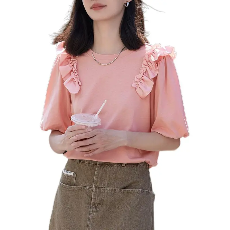 【dme】 T Shirt Women's Flesh Pink Red-1