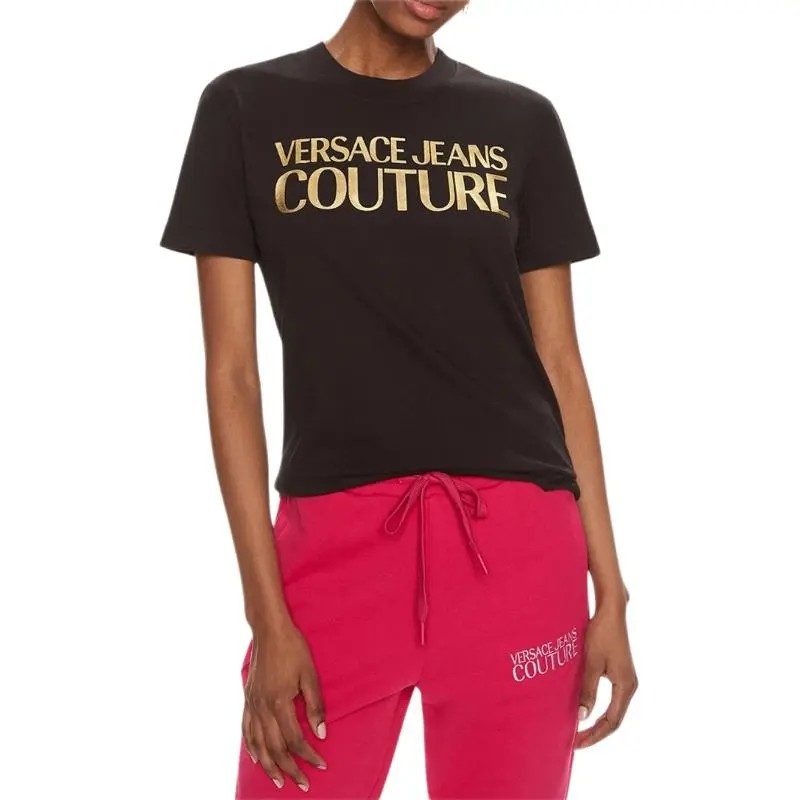 VERSACE JEANS COUTURE Glittery logo Cotton T shirt-2