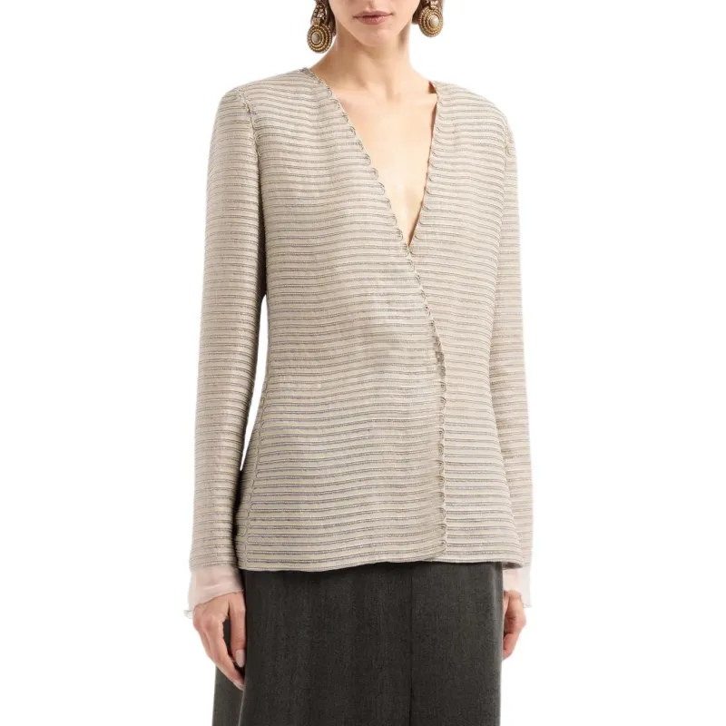 GIORGIO ARMANI Single breasted Jacket In Silk Chiffon With Embroidered Suede Webbing-1
