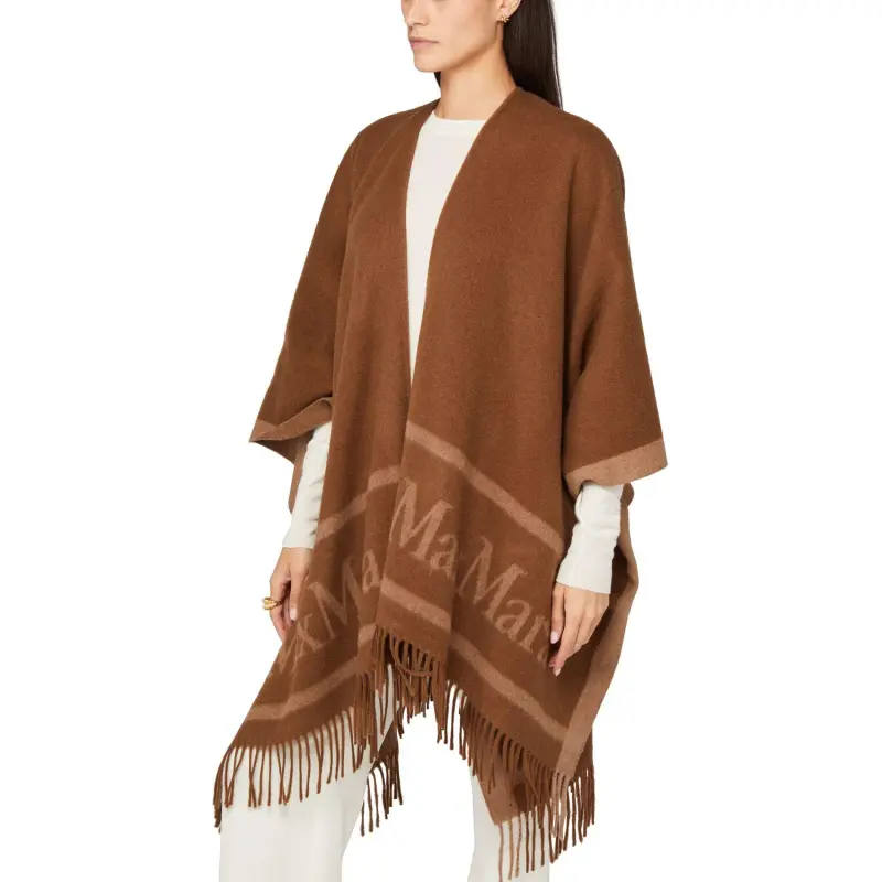 MaxMara Logo Detailed Fringed Cape-8