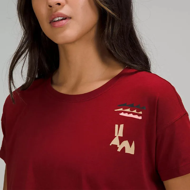 Lululemon Drop Shoulder Sleeve T Shirt Women's Red-4