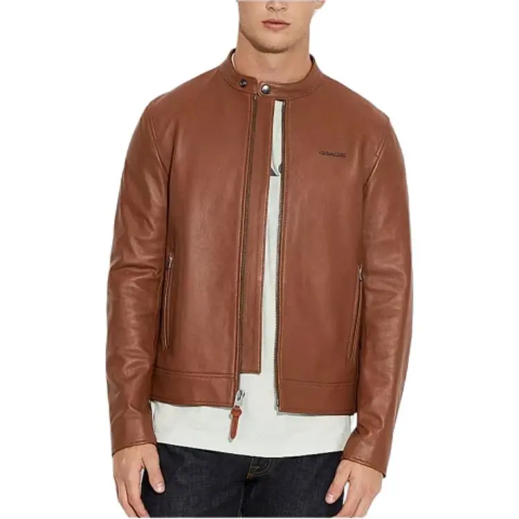 COACH SS23 Leather Jacket Men's Brown-3
