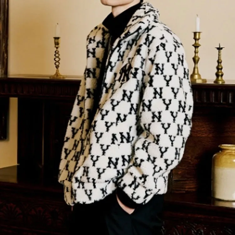 MLB Velvet feel Coat Unisex Cream White-3