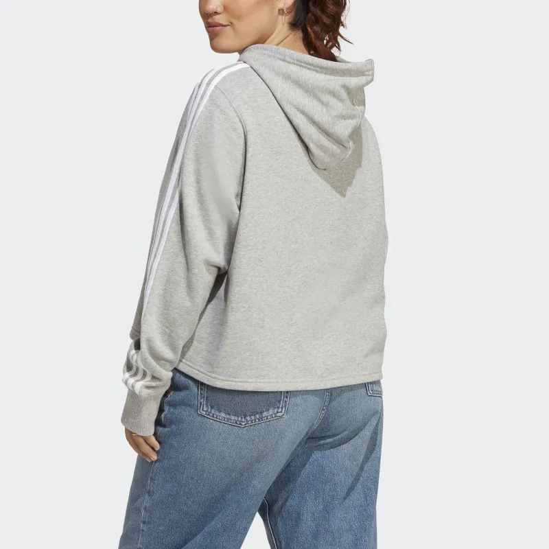 Adidas Essentials 3-Stripes French Terry Crop Hoodie Plus Size Sweatshirt Women's Gray-2