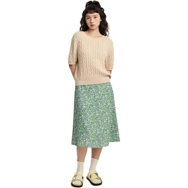 E.land Casual Long Skirt Women's Green-4