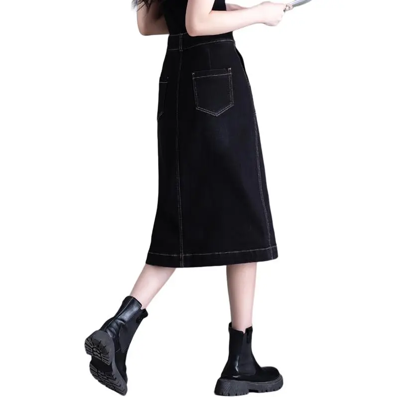 You Cow Me Pants Denim Long Skirts Women's Black-4