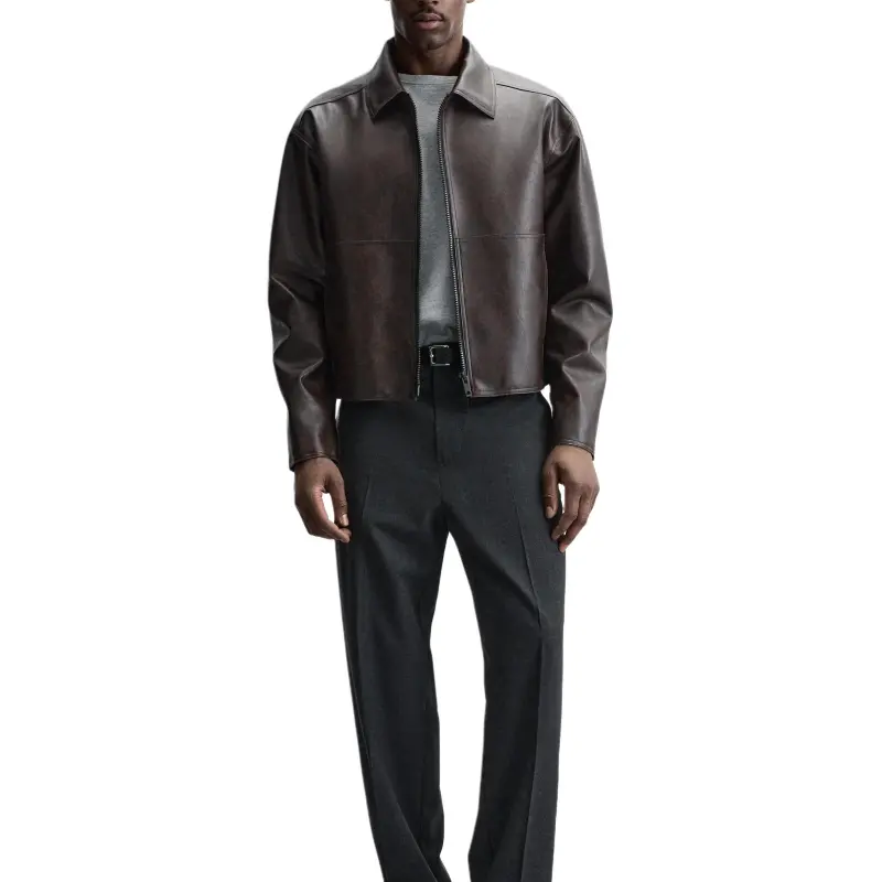 ZARA Leather Jacket Men's Dark Brown-6