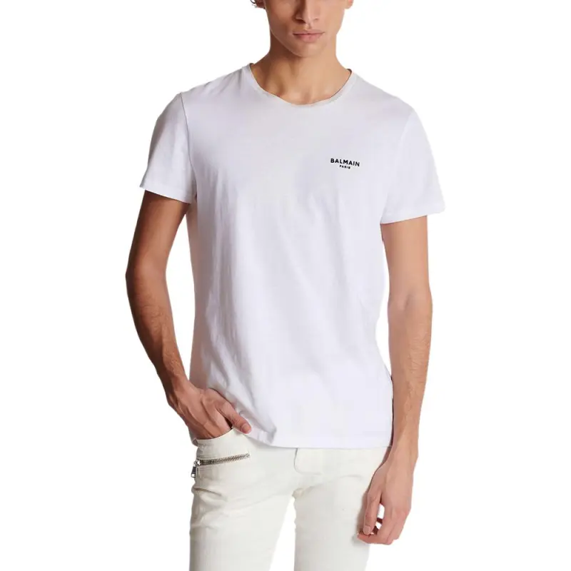 BALMAIN Flocked Logo Crewneck T Shirt-3