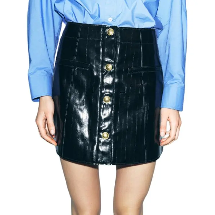 ZARA ZW Series Leather Short Skirts Women's Black-5