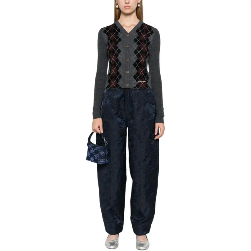 GANNI V Neck Argyle Knit Cardigan-2