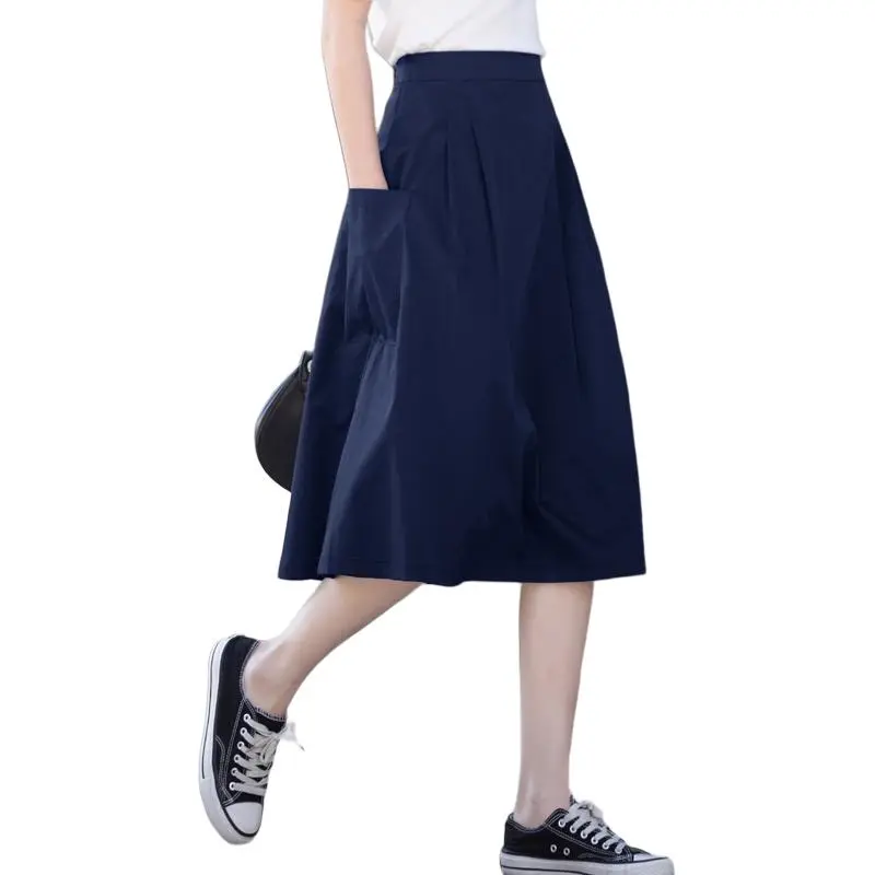 You Cow Me Pants Casual Long Skirt  Women's Navy Blue-4