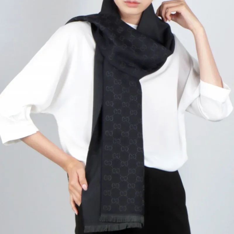 GUCCI Knit Scarves Unisex Navy Blue-4