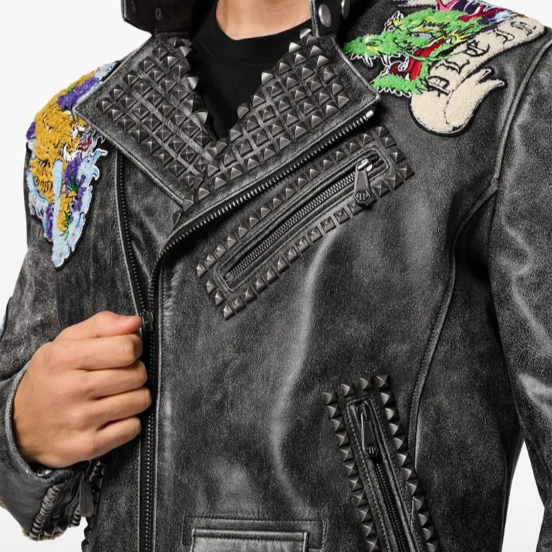 PHILIPP PLEIN Tattoo print Biker Jacket-4