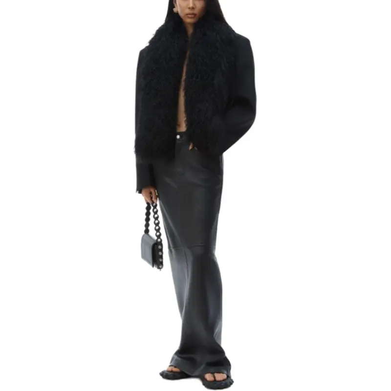 Alexander Wang FW24 Leather Long Skirt Women's Black-2