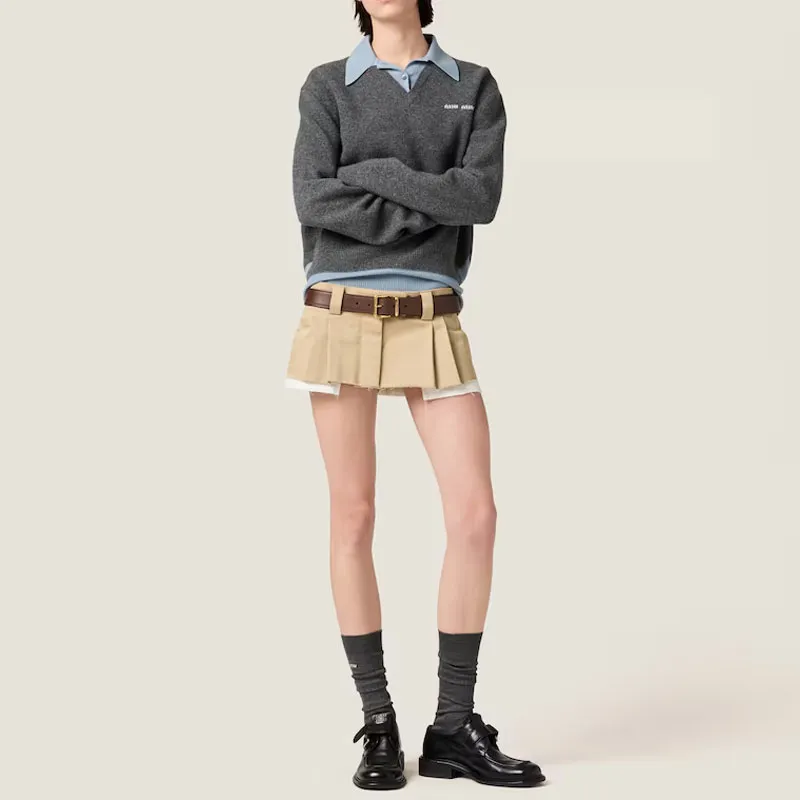 MIU MIU Cashmere Wool Polo Gray/Blue Cashmere-3