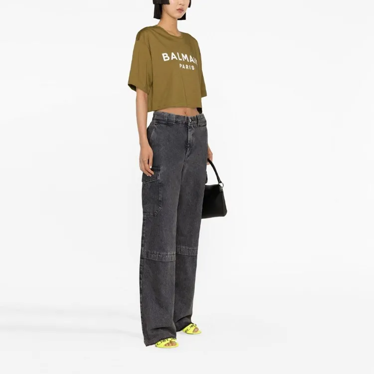 BALMAIN Logo Printed Cropped T-Shirt-3