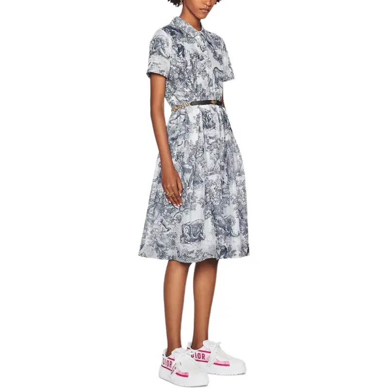 DIOR Short Sleeved Dress Women's White Blue-4
