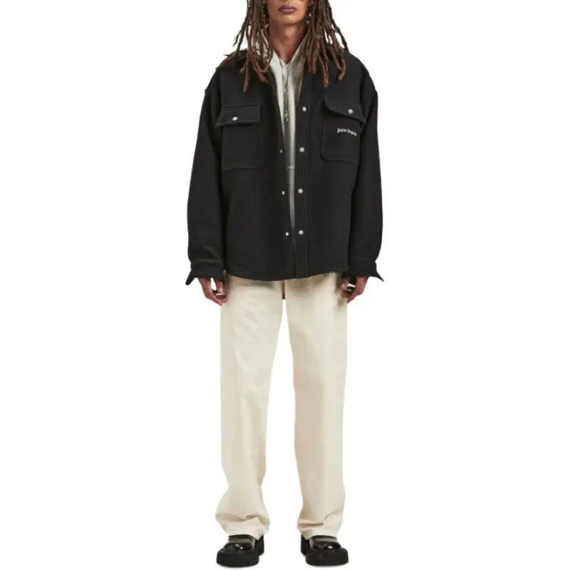 PALM ANGELS Logo Embroidered Twill Overshirt-1
