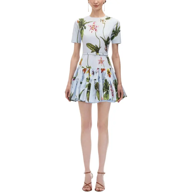 Oscar De La Renta Orchid Cotton Poplin Mini Dress-1