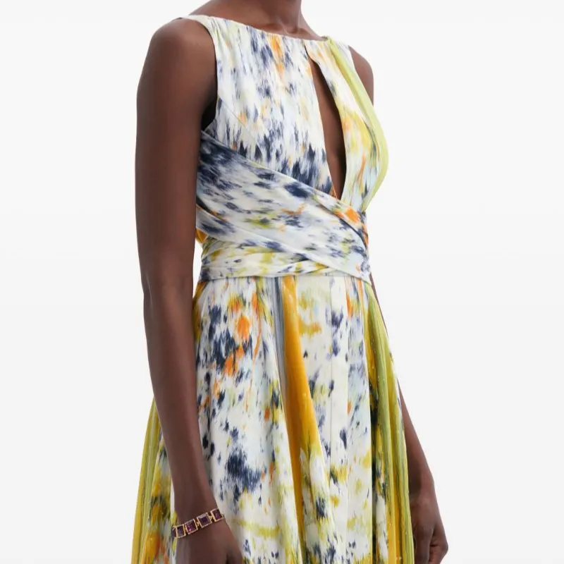 Oscar De La Renta Abstract Brushstroke-print Midi Dress-4