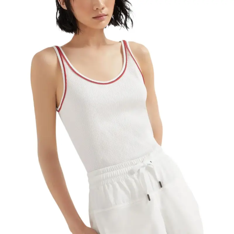 Brunello Cucinelli Piped trim Jersey Tank Top-3