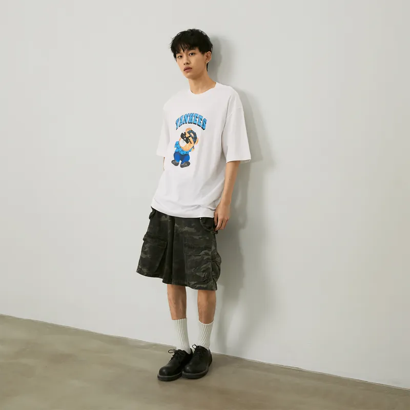 MLB Frown Bear Series SS24 Drop Shoulder Sleeve T Shirt Unisex White-4