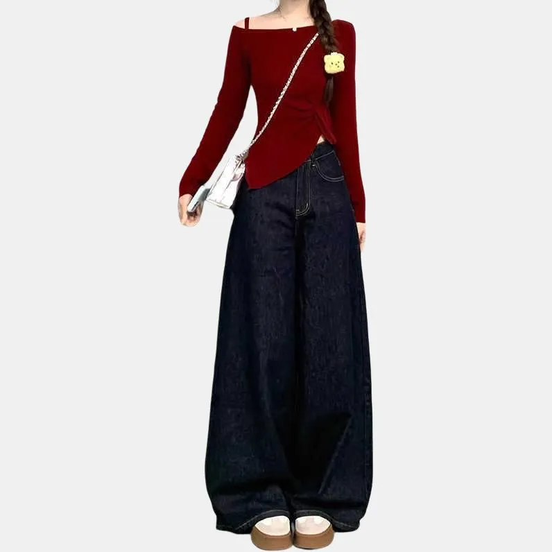 DanerWang Jeans Women's Dark Blue-3