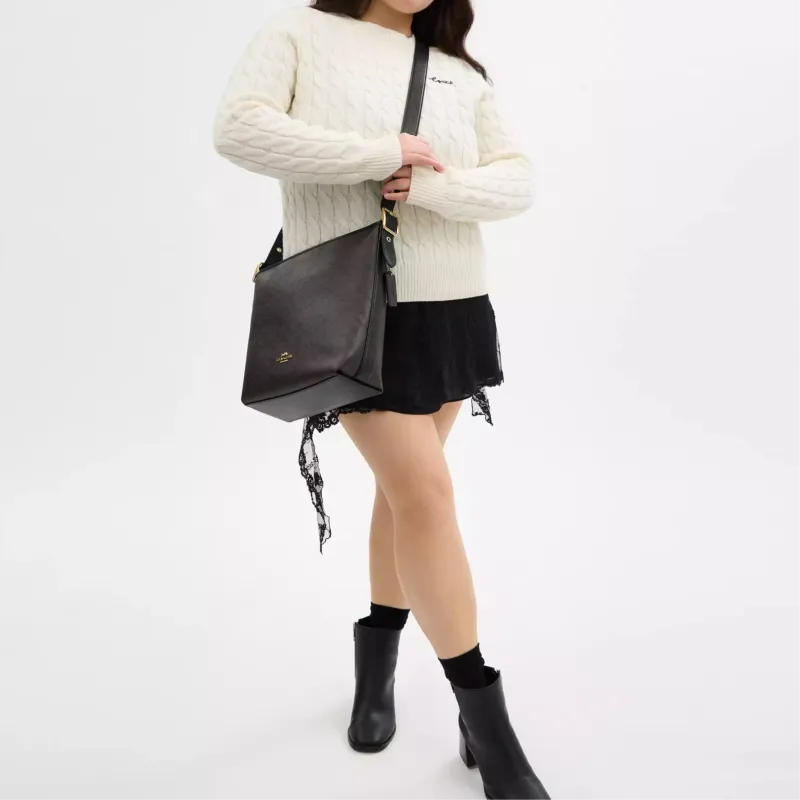 COACH Coated Canvas With Pebbled Leather Crossbody Bag, Shoulder Bag Medium Size Women's Walnut & Black-4