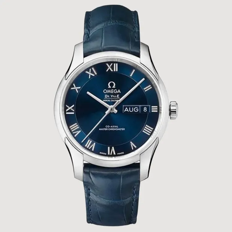 OMEGA Automatic Mechanical Movement Men's Watches Watch Blue Dial Stainless Steel Case Crocodile Leather Strap-1