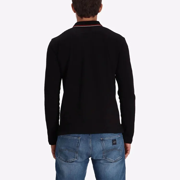 EMPORIO ARMANI Long sleeved Stretch Piqué Polo Shirt With Micro Eagle Embroidery-4