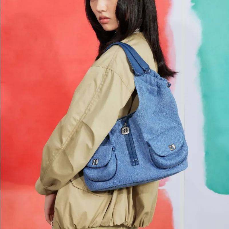 KUNOGIGI Fabric Shoulder Bag Medium Size Unisex Denim Blue-5