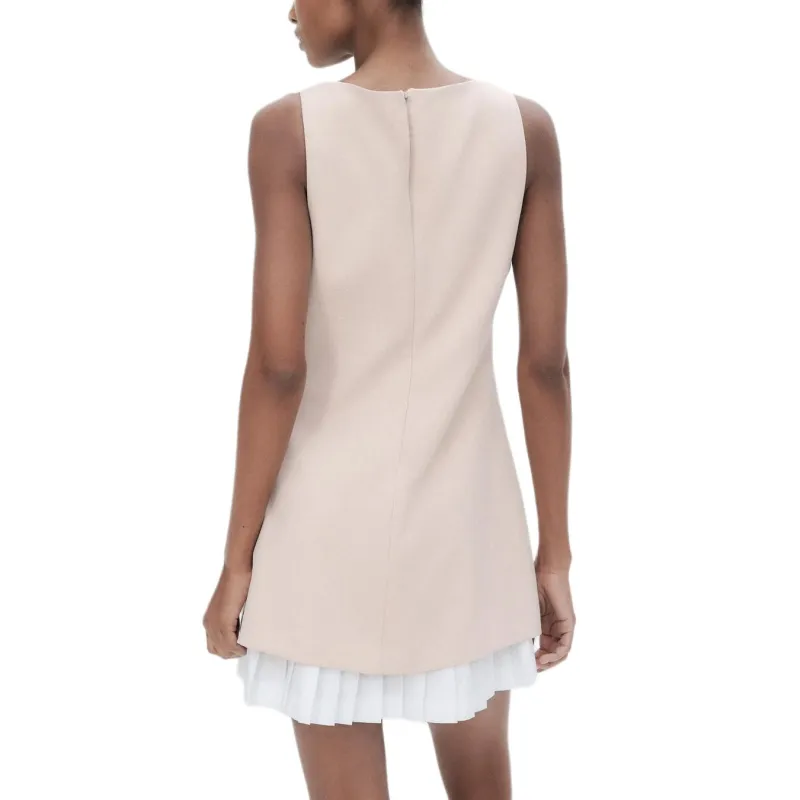 ZARA Sleeveless Dress Women's Light Brown Yellow-3